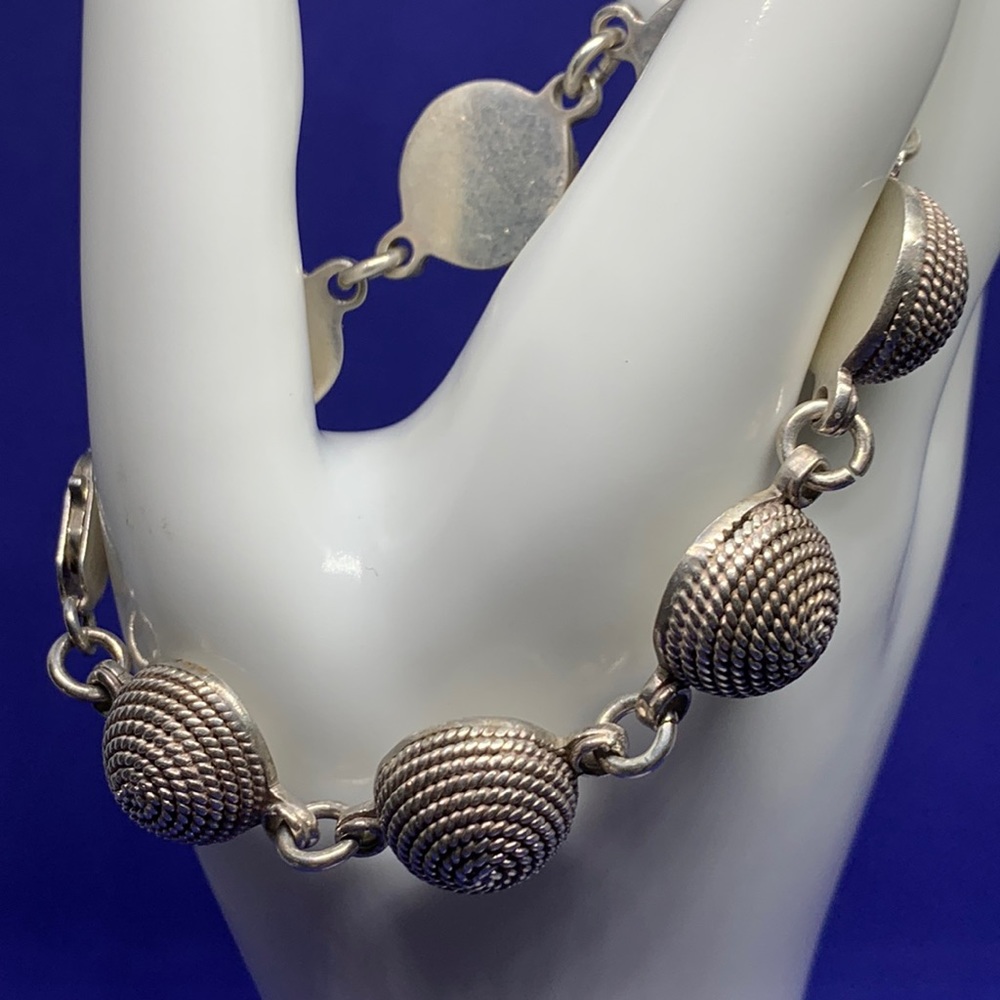 Vintage Mexican Sterling Twisted Rope Station Bracelet